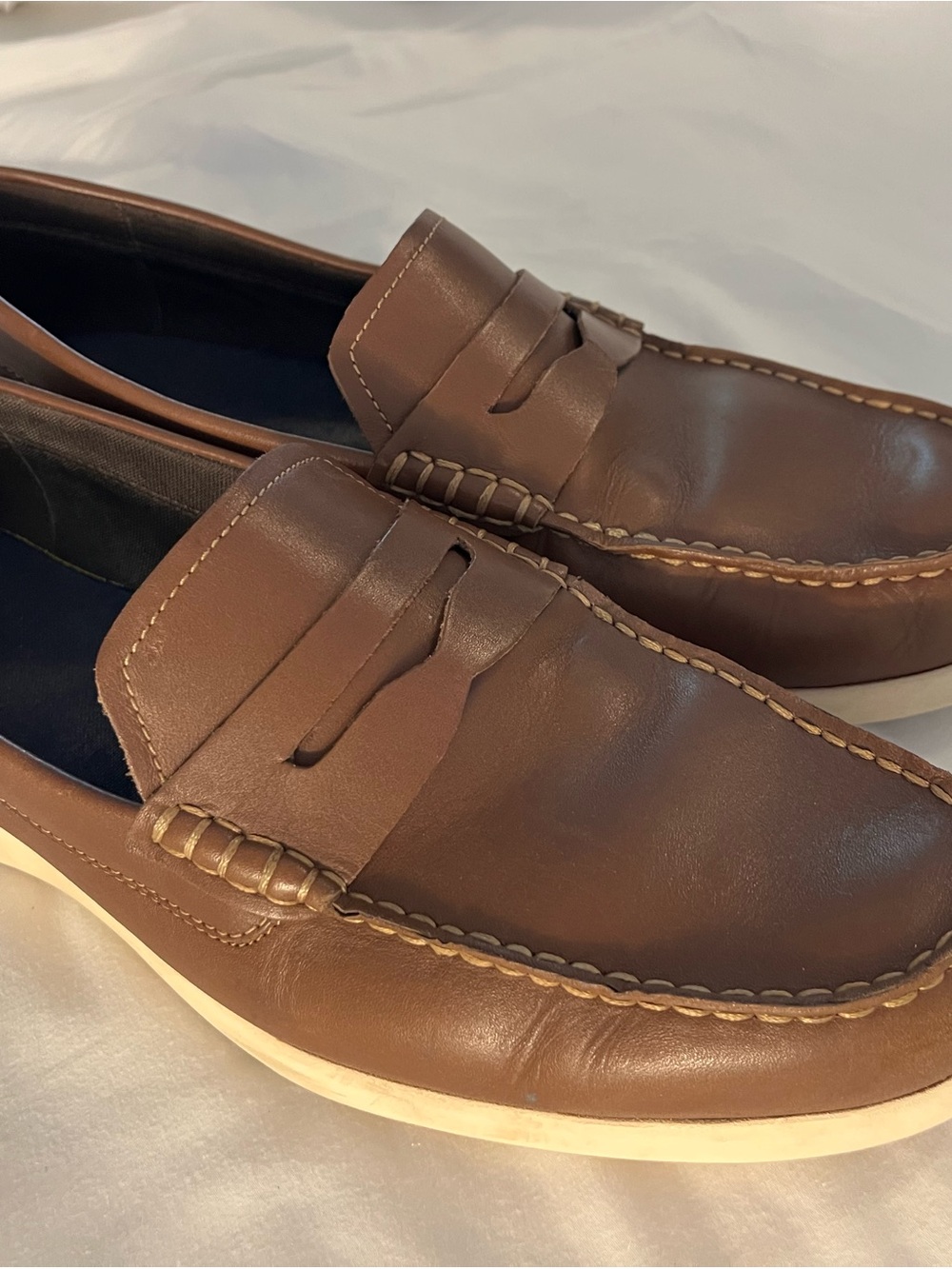 Men's Tan Leather Slip-On Penny Loafers